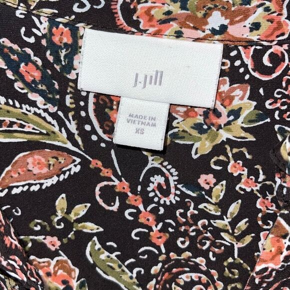 J. Jill Tunic Womens Black Multi Floral Paisley Button Up Long Sleeve Blouse Sma - Picture 5 of 8